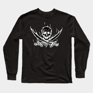 Dark and Gritty Jolly Roger Mutineer Privateer Pirate Flag Long Sleeve T-Shirt